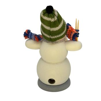 Räuchermann Schneemann mit Strickzeug