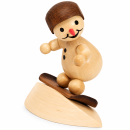 Schneemann Junior Snowboarder auf Schneewehe mit Helm